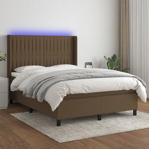 VidaXL Box spring postelja z vzmetnico LED temno rjava 140x200cm blago