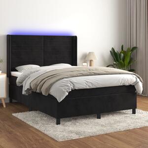 VidaXL Box spring postelja z vzmetnico LED črna 140x190 cm žamet