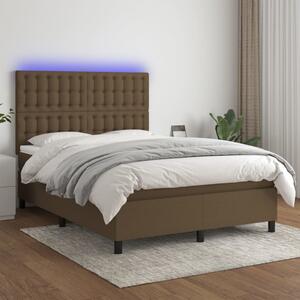 VidaXL Box spring postelja z vzmetnico LED temno rjava 140x190cm blago