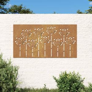 VidaXL Vrtna stenska dekoracija 105x55 cm corten jeklo cvetlice