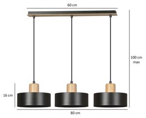 Lestenec na vrvici TORIN 3xE27/15W/230V črna