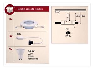 Paulmann 93655 - KOMPLET 3xLED-GU10/4,5W Vgradna svetilka 230V