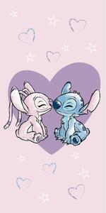 Rožnata bombažna otroška brisača 70x140 cm Lilo and Stitch "Love" – Jerry Fabrics