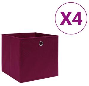 VidaXL Škatle 4 kosi netkano blago 28x28x28 cm temno rdeče