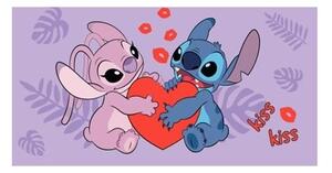 Vijolična bombažna otroška brisača 70x140 cm Lilo and Stitch "Kiss" – Jerry Fabrics