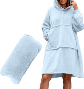 Pulover & odeja s kapuco 4v1 – svetlo modra XXL