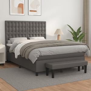 VidaXL Box spring postelja z vzmetnico siv 140x200 cm umetno usnje