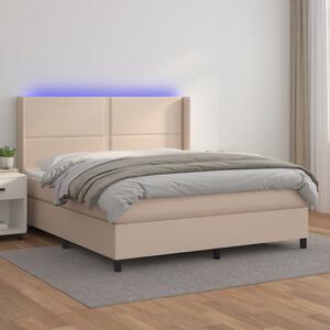 VidaXL Box spring postelja z vzmetnico LED kapučino 160x200 cm