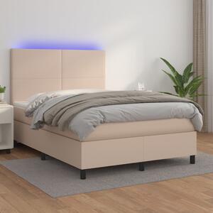 VidaXL Box spring postelja z vzmetnico LED kapučino 140x190 cm