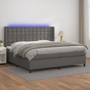 VidaXL Box spring postelja z vzmetnico LED siva 200x200cm umetno usnje