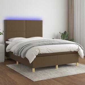 VidaXL Box spring postelja z vzmetnico LED temno rjava 140x200cm blago