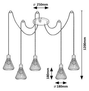 Rabalux 3150 - Lestenec na vrvici FARFALLE 5xE27/40W/230V črna/bukev