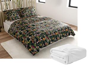 Set posteljnine mikropliš MYSTIC GARDEN temno zelena + rjuha mikropliš SOFT 90x200 cm bela, enojna postelja
