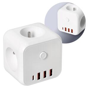 Razdelilna vtičnica s stikalom LINEA 3x230V + 4xUSB A/C bela