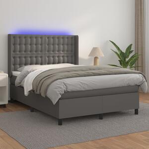 VidaXL Box spring postelja z vzmetnico LED siva 140x190cm umetno usnje