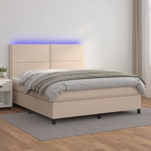 VidaXL Box spring postelja z vzmetnico LED kapučino 140x200 cm