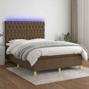 VidaXL Box spring postelja z vzmetnico LED temno rjava 140x190cm blago