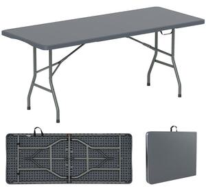 Vrtna miza 180 x 74 cm, zložljiva kamping miza s HDPE ploščo in ročajem za nošenje, siva