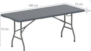 Vrtna miza 180 x 74 cm, zložljiva kamping miza s HDPE ploščo in ročajem za nošenje, siva