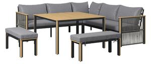 JEDILNA LOUNGE GARNITURA tkanina akacija masivno aluminij