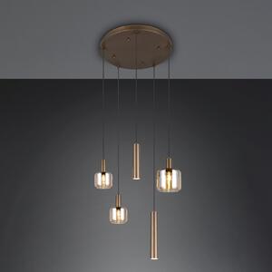Trio Lighting Visoka svetilka Mataro, bež barva, Ø 55 cm, 5-žarilna, steklo/kovina, zatemnjen, Bež, Dnevna soba / jedilnica, Steklo, Sodobni