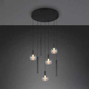Trio Lighting LED-visoka svetilka Melaro, premer 59 cm, črna, kovina/steklo, CCT, 7-žarilna, zatemnjen, Črna, Dnevna soba / jedilnica, Kovina