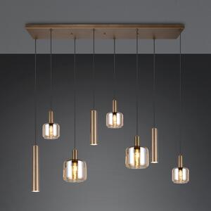 Trio Lighting Visoka svetilka Mataro, platinasta barva, 118 cm, 8-kraka, steklo/kovina, zatemnjen, Kovinska, Dnevna soba / jedilnica, Steklo, Sodobni
