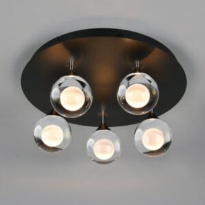 Trio Lighting LED-stropna svetilka Calista, krom, Ø 43 cm, kovina/steklo, 5 žarnic, zatemnjen, Krom, Dnevna soba / jedilnica, Kovina, Sodobni