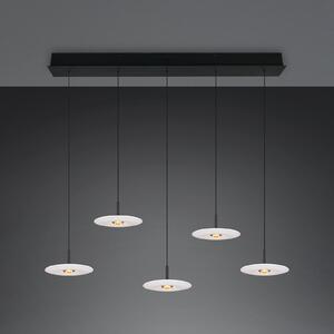 Trio Lighting LED-visoka svetilka Sirena, bela, dolžina 104 cm, steklo, CCT, 5-žarilna, zatemnjen, Bela, Dnevna soba / jedilnica, Steklo