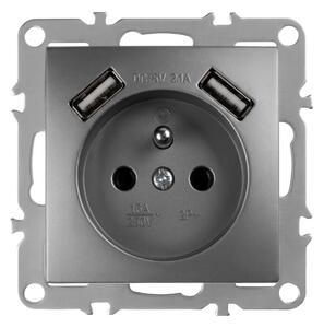 Enojna vtičnica z ozemljitvijo + 2x USB-A OSTE JNH003-G Grey