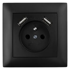 Enojna vtičnica z ozemljitvijo + 2x USB-A OSTE JNH003-G Black