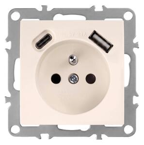 Enojna vtičnica z ozemljitvijo + USB-A USB-C OSTE JNH004-G Beige