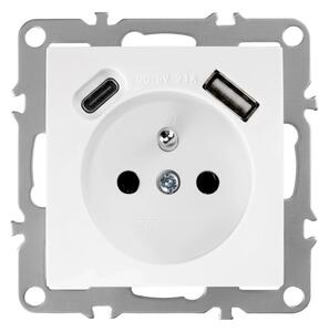Enojna vtičnica z ozemljitvijo + USB-A USB-C OSTE JNH004-G White