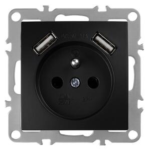 Enojna vtičnica z ozemljitvijo + 2x USB-A OSTE JNH003-G Black