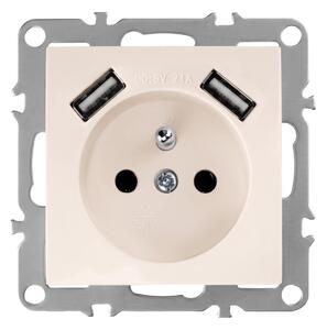 Enojna vtičnica z ozemljitvijo + 2x USB-A OSTE JNH003-G Beige