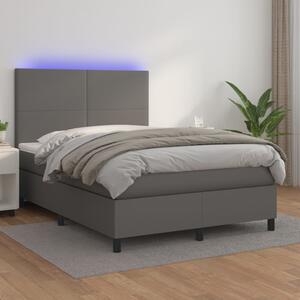 VidaXL Box spring postelja z vzmetnico LED siva 140x200cm umetno usnje