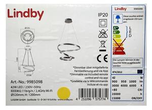 Lindby - LED Zatemnitveni lestenec na vrvici VERIO LED/230V + Daljinski upravljalnik