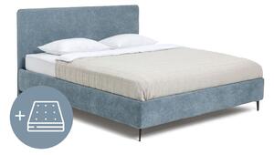 Modra oblazinjena zakonska postelja z vzmetnico in letvenim dnom 160x200 cm Noira Slim – Bonami Selection