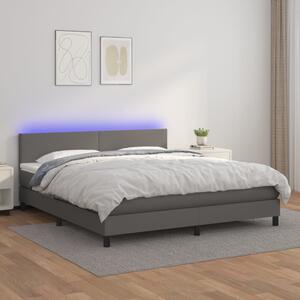 VidaXL Box spring postelja z vzmetnico LED siva 180x200cm umetno usnje