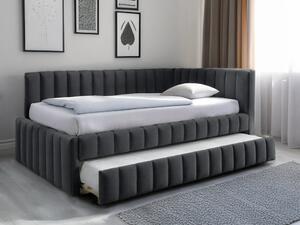 Oblazinjena postelja COMFINO VELVET z izvlečnim ležiščem 120 x 200 cm, temno siva