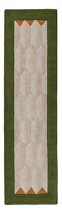 Zelen/v naravni barvi ročno tkan volnen tekač 60x230 cm Apex Border Wool – Flair Rugs