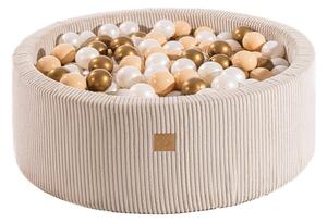 Kremno bel bazen z žogicami iz rebrastega žameta ø 90x30 cm Montessori – Meowbaby