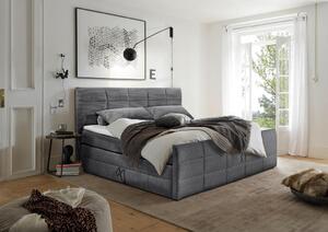 POSTELJA BOXSPRING 180 cm x 200 cm , tekstil, leseni material temno siva