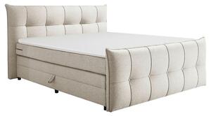 POSTELJA BOXSPRING 160 cm x 200 cm , tekstil, leseni material krem barve