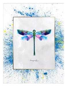 Stenska slika na platnu v belem okvirju Tablo Center Dragonfly, 29 x 24 cm