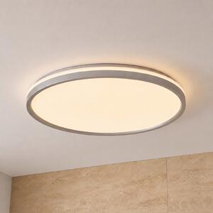 Lindby LED-stropna svetilka Edmund, srebrna, Ø 39 cm, CCT, IP44, Siva, Kopalnica, Plastika, Sodobni