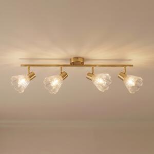 Lindby stropni reflektor Margaux, 4-žarilni, medenina/prozorno, steklo, zatemnjen, Zlata / medeninasta, Hodnik, Steklo