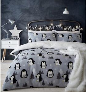 Siva posteljnina iz mikropliša Catherine Lansfield Cosy Penguin, 200 x 200 cm