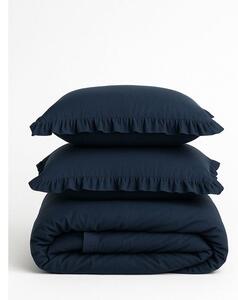 Temno modra podaljšana posteljnina za zakonsko posteljo iz renforce bombaža 240x220 cm Ruffle Striped – Mila Home Luxury