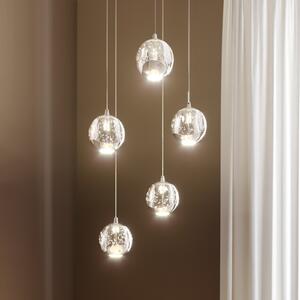 Lucande LED viseča svetilka Hayley, Ø 30 cm, 5-svetlobna, krom, steklo, Prozorna, Dnevna soba / jedilnica, Steklo, Sodobni